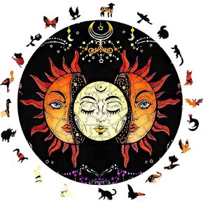 Wooden Puzzles for Adults, 200 Pieces Sun and Moon Uniquely Irregular Animal Shaped Wooden Jigsaw Puzzles, Creative Gift for Teenagers and Adults