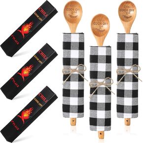 3 Set Chili Cook Off Trophies Prizes 1st, 2nd, 3rd, Wooden Spoons Chili Cook Off Dishcloth Cooking Gifts Box Cooking Supplies for Men Women Contest Chili Festivals