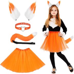 Cindeer 4 Pcs Furry Costume Set, Cat Ears and Tail Animal Cosplay Costume, Halloween Party Accessories