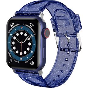 iiteeology Compatible with Apple Watch Sport Band 41mm 40mm 38mm, Women Silicone Glitter Band for iWatch Series 9/8/7/6/SE/5/4/3/2/1 - Black/Gold