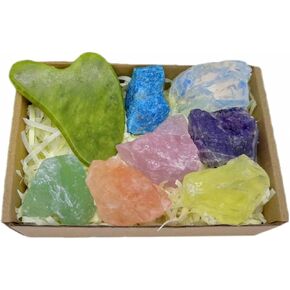 8Pcs Crystals and Healing Stones Set with 7 Chakra Stones1.2"-2", Gua Sha Facial Tool and Citrine Rocks for Tumbling, Yoga, Meditation, Ideal Gift for Mothers Day & Christmas