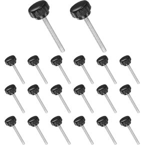 Thumb Screw Knurled Knobs, M6 x 50mm Male Thread, Black Round Head Clamping Screw Threaded Stud Hand Knobs Grip, (Applications: for Machinery Lathes), 20-Pieces