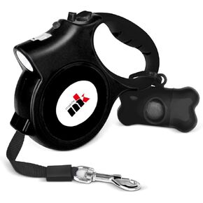 Retractable Dog Leash with LED Light Makife 5m Extendable Dog Lead for Small Medium Puppis up to 25kgs, One-Hand Brake & Lock System, Ergonomic Handle - Pink