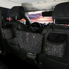eing Bling Car Handbag Holder Backseat Organizer,Car Net Pocket Between Seat,Back Seat StorageTrash Can,Rhinestones Auto Seat Storage Bag,3-Pack Car Accessories - Pu Leather,Black
