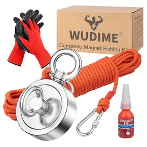1000 lbs Strong Neodymium Magnet Fishing Kit, Double-Sided Fishing Magnets Kit with Durable 65 FT Rope, Protective Gloves, Pefect for Retrieving in River and Magnetic Fishing