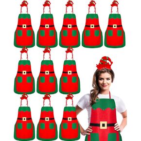 Suhine 24 Pcs Christmas Elf Apron and Headbands Set Xmas Elves Kitchen Aprons Headbands for Adults Costume Supplies