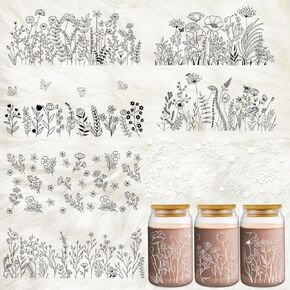 UV DTF Cup Wrap - 8 Sheets Flower UV DTF Cup Wraps for 16 oz Daisy Strawberry Butterfly Uvdtf Cup Wraps Waterproof Boho Floral Personalized UV DTF Wraps for Glass Cups Wood Crafts in Kuwait