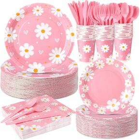 350 Pcs Strawberry Party Decorations Strawberry Party Supplies Tableware Set Disposable 9'' 7'' Paper Plates 9 oz Cups Cutlery Napkins Dinnerware Set for 1st Birthday Baby Shower, Serve 50