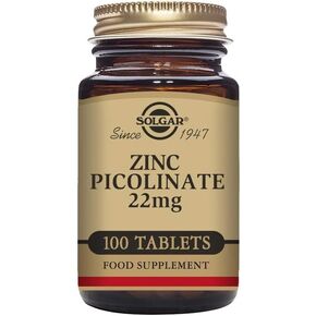 Solgar Zinc Picolinate 22 mg - 100 Tablets, Pack of 3 - Antioxidant, Skin & Immune System Support - Non-GMO, Vegan, Gluten Free, Kosher - 300 Total Servings