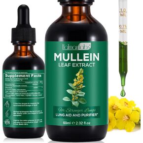 Mullein Drops for Lungs, Natural Mullein Herbal Supplements, Mullein Leaf Extract for Lung Cleanse and Respiratory Support - 2.02 fl oz