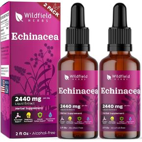 2 Echinacea Root Drops Tincture Extract 2440mg (Echinacea purpurea) Herbal Supplement Absorbs Better Than Capsules, 2 Month Supply, 84 Servings, Alcohol-Free Tincture - 2 Oz, Pack of 2