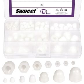 Swpeet 110Pcs 7 Sizes M3 M4 M5 M6 M8 M10 M12 Metric Acorn Cap Nuts Hex Dome Cap Assortment Kit, Acorn Nuts Nylon Cap Nuts Hex Dome Head Decorative Acorn Hex Cap Nuts for Screws Bolts