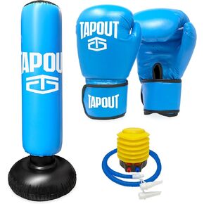 TAPOUT Kids Blue Boxing Kit: 8 oz Gloves, Inflatable Punching Bag with Pump, Mesh Carrying Bag Included