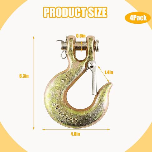 5/16Inch Clevis Slip Hook, 4Pack Heavy Duty Forged Steel Safety Hook with Safety Latch, G70 Tow Chain Clevis Grab Hook for Trailer Truck Transport Tow Chain Hook，3/4 in Opening,14,000 Lb Capacity in Kuwait