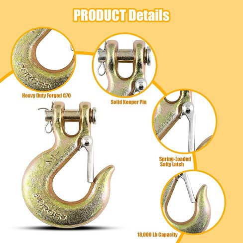 5/16Inch Clevis Slip Hook, 4Pack Heavy Duty Forged Steel Safety Hook with Safety Latch, G70 Tow Chain Clevis Grab Hook for Trailer Truck Transport Tow Chain Hook，3/4 in Opening,14,000 Lb Capacity in Kuwait