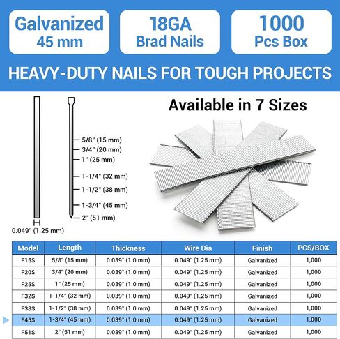 meite 18 Gauge Brad Nails, 1-1/2 Inch 18GA Brad Nails Galvanized Small Finishing Nail Gun Nails for Pneumatic, Electric Brad Nailer Gun (1,000 Counts) in Kuwait