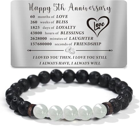 TAGOMEI Anniversary Card Gifts Bracelets for Mens Beaded Bracelets with Engraved Anniversary Wallet Card Gifts for Him Her Moonstone Bracelet Christmas Birthday Gifts for Men Husband Wife Boyfriend in Saudi Arabia