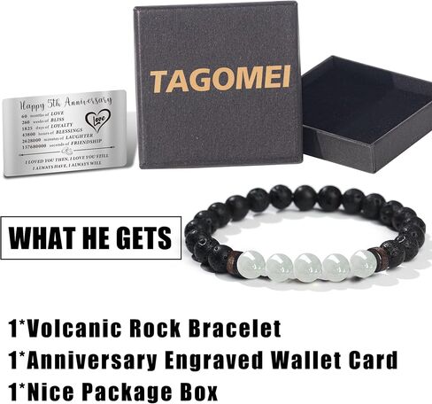 TAGOMEI Anniversary Card Gifts Bracelets for Mens Beaded Bracelets with Engraved Anniversary Wallet Card Gifts for Him Her Moonstone Bracelet Christmas Birthday Gifts for Men Husband Wife Boyfriend in Saudi Arabia