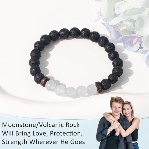 TAGOMEI Anniversary Card Gifts Bracelets for Mens Beaded Bracelets with Engraved Anniversary Wallet Card Gifts for Him Her Moonstone Bracelet Christmas Birthday Gifts for Men Husband Wife Boyfriend in Saudi Arabia