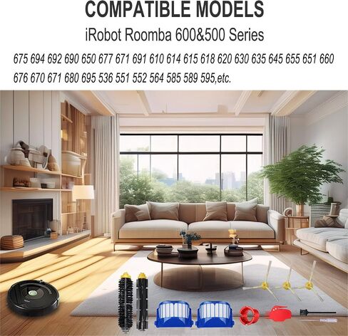 قطع غيار رومبا لـ iRobot Roomba 675 650 677 692 671 694 691 614 615 635 676 670 645 655 690 600 Series 595 585 ملحقات المكنسة الكهربائية، 1 عجلة دوارة، فرشاة ذات شعيرات، 4 فرشاة جانبية، 2 فلتر in Saudi Arabia