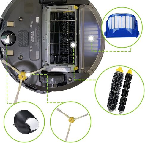 قطع غيار رومبا لـ iRobot Roomba 675 650 677 692 671 694 691 614 615 635 676 670 645 655 690 600 Series 595 585 ملحقات المكنسة الكهربائية، 1 عجلة دوارة، فرشاة ذات شعيرات، 4 فرشاة جانبية، 2 فلتر in Saudi Arabia