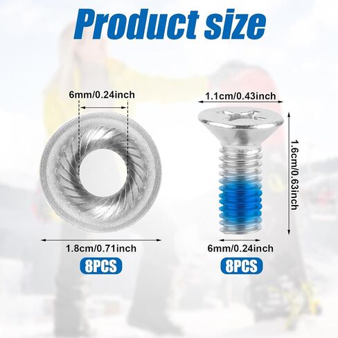 8pcs Snowboard Binding Screw Set, Snowboard and Ski Bindings Screw Replacement Set Snowboarding Mounting Screws Snow Wakeboard Binding Screws for Skiing Outdoor Sports in Saudi Arabia