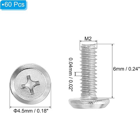براغي فيليبس ذات الرأس الدائري من باتيكل، 60 حزمة M2.5-0.45 × 14 مم 304 من الفولاذ المقاوم للصدأ 18-8 خيط كامل، براغي توصيل براغي للأثاث in Saudi Arabia