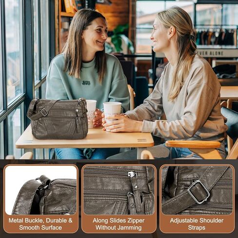 حقيبة كروس للنساء من uxcell، مصنوعة من جلد البولي يوريثان بجيوب متعددة مع أشرطة قابلة للتعديل وحقائب كتف نسائية ناعمة in Kuwait