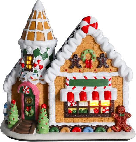 Dream Garden Christmas Village House، منزل خبز الزنجبيل السيراميكي مع ضوء LED متجر حلوى الزنجبيل المباني القابلة للتجميع لتزيين سطح الطاولة وعباءة عيد الميلاد وديكور المنزل in Saudi Arabia