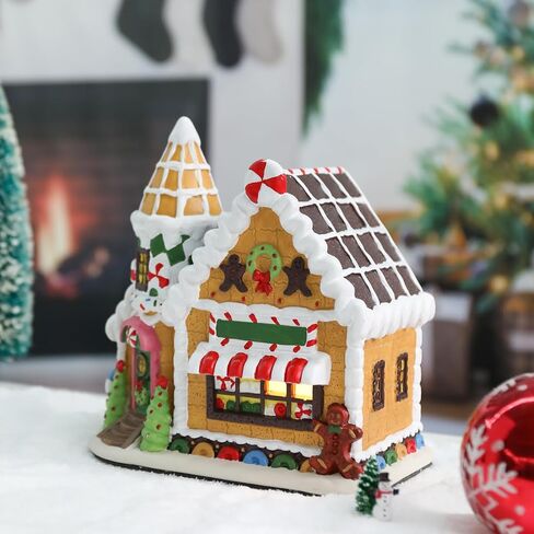 Dream Garden Christmas Village House، منزل خبز الزنجبيل السيراميكي مع ضوء LED متجر حلوى الزنجبيل المباني القابلة للتجميع لتزيين سطح الطاولة وعباءة عيد الميلاد وديكور المنزل in Saudi Arabia