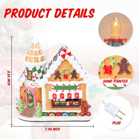 Dream Garden Christmas Village House، منزل خبز الزنجبيل السيراميكي مع ضوء LED متجر حلوى الزنجبيل المباني القابلة للتجميع لتزيين سطح الطاولة وعباءة عيد الميلاد وديكور المنزل in Saudi Arabia