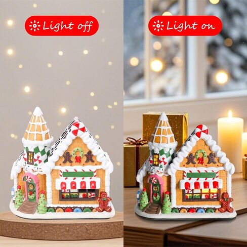 Dream Garden Christmas Village House، منزل خبز الزنجبيل السيراميكي مع ضوء LED متجر حلوى الزنجبيل المباني القابلة للتجميع لتزيين سطح الطاولة وعباءة عيد الميلاد وديكور المنزل in Saudi Arabia