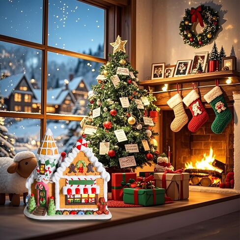 Dream Garden Christmas Village House، منزل خبز الزنجبيل السيراميكي مع ضوء LED متجر حلوى الزنجبيل المباني القابلة للتجميع لتزيين سطح الطاولة وعباءة عيد الميلاد وديكور المنزل in Saudi Arabia