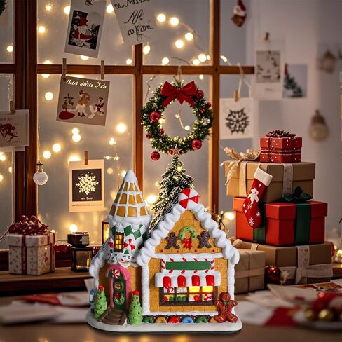 Dream Garden Christmas Village House، منزل خبز الزنجبيل السيراميكي مع ضوء LED متجر حلوى الزنجبيل المباني القابلة للتجميع لتزيين سطح الطاولة وعباءة عيد الميلاد وديكور المنزل in Saudi Arabia
