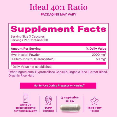 Pink Stork Myo-Inositol & D-Chiro Inositol Supplement | Hormonal Balance & Ovarian Support | 40:1 Ratio - 90 Capsules in Saudi Arabia