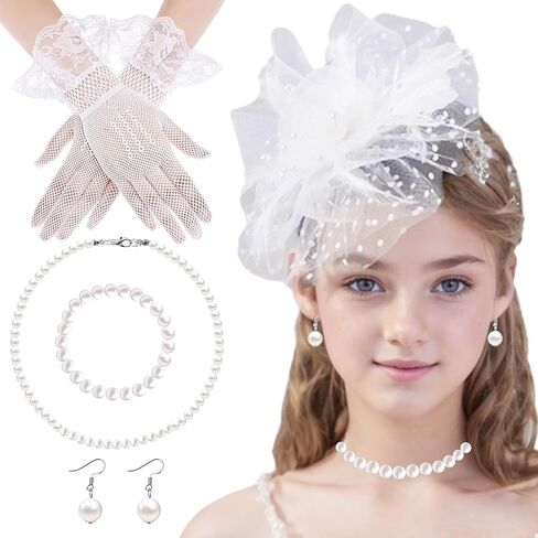 SAISI 5 Pack Black Fascinators Hat for Women Tea Party Fashion Kentucky Derby Hats Headpiece Lace Gloves Pearl Set for 1920s Women Tea Party Accessories in Saudi Arabia
