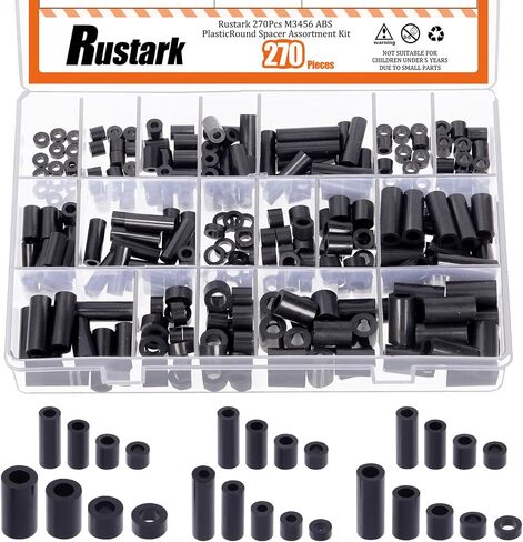 270Pcs 18 Sizes M3 M4 M5 M6 Nylon Round Spacer Standoff Assortment Kit Black Electrical Outlet Screws Spacers Round Nylon Tubing Spacers Plastic Spacers for Screws Hardware Spacer Bracket in Saudi Arabia