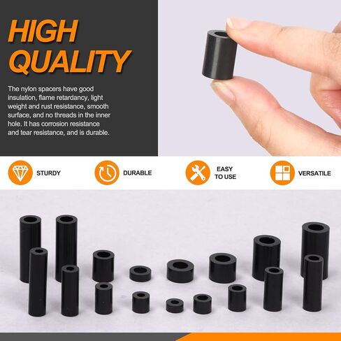 270Pcs 18 Sizes M3 M4 M5 M6 Nylon Round Spacer Standoff Assortment Kit Black Electrical Outlet Screws Spacers Round Nylon Tubing Spacers Plastic Spacers for Screws Hardware Spacer Bracket in Saudi Arabia