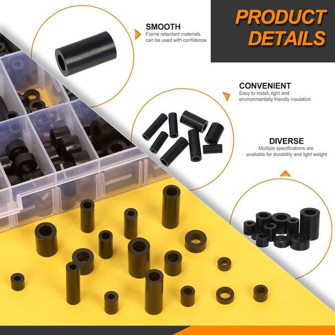 270Pcs 18 Sizes M3 M4 M5 M6 Nylon Round Spacer Standoff Assortment Kit Black Electrical Outlet Screws Spacers Round Nylon Tubing Spacers Plastic Spacers for Screws Hardware Spacer Bracket in Saudi Arabia