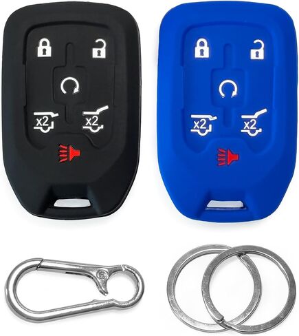 2-Pack Click&Fit Silicone Key Fob Covers Compatible with Chevy Suburban 2015-2021 Tahoe 2014-21, GMC Yukon 2014-21 – Car Remote Key Shell Rubber case 6-Buttons, Black+Green in Saudi Arabia