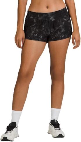 شورت Lululemon Hotty عالي الارتفاع 2.5 بوصة (أسود أكويلا متعدد/أسود، مقاس 2) in Kuwait