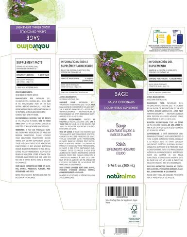 المريمية (Salvia officinalis) صبغة أوراق خالية من الكحول Naturalma | 4 أونصة سائلة من المستخلص في قطرات | مكمل عشبي | نباتي | منتج إيطاليا in Kuwait