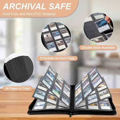 حافظة بطاقات لبطاقات التداول ذات 9 جيوب، حافظة بطاقات TiopLior Zip MTG مع جيب تحميل جانبي 432، ألبوم بطاقات مناسب لبطاقة كرة القدم الرياضية لكرة القدم البيسبول TCG، سهلة الإدخال لمجموعة البطاقات باللون الأسود in Kuwait