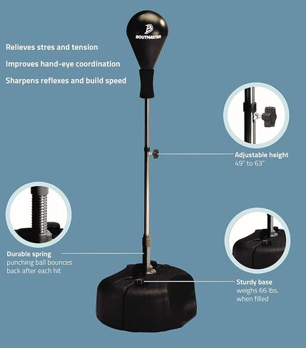 كيس ملاكمة مع حامل، للأطفال والكبار، ارتفاع قابل للتعديل - حقيبة سرعة ملاكمة كرة ملاكمة قائمة بذاتها - رائعة لتدريب الفنون القتالية المختلطة، ومعدات الملاكمة، وتخفيف التوتر واللياقة البدنية (احترافي) in Kuwait