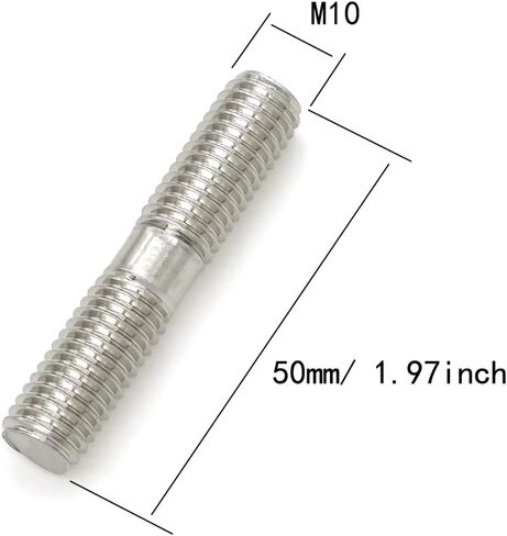 10 Pieces M10 304 Stainless Steel Double End Threaded Studs Screws Bolts (M10x70mm) in Saudi Arabia