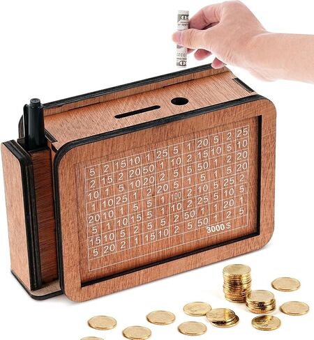 Wooden Money Box with Cash Vault Design, Wooden Piggy Bank, Cash Vault Wooden Savings Box, Money Box with Money Target and Numbers, Wooden Cash Saver,Coin Bank,Child Piggy Bank ($5000) in Saudi Arabia