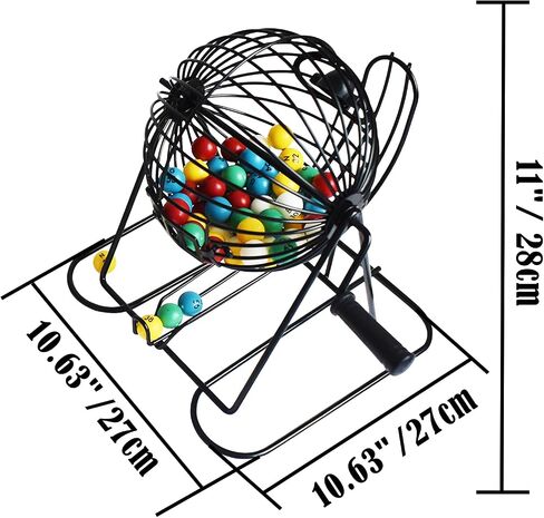 Yuanhe Jumbo Bingo Game Set - 11" Metal Round Cage, 75 Colored Bingo Balls, 100 Bingo Cards, 500 Mixed Chips and Master Board for Large Groups, Parties in Saudi Arabia