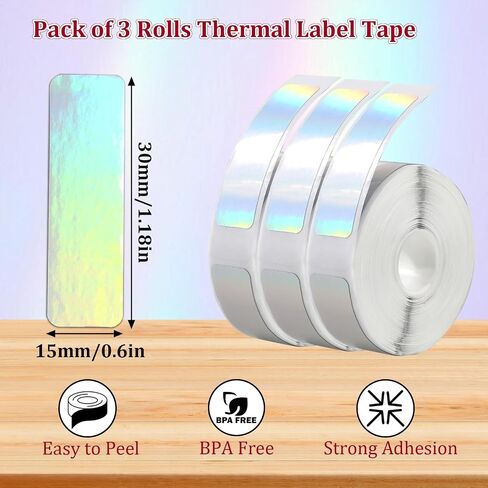 Giantree 3 Rolls D30 Adhesive Reflective Label Maker Tape, Thermal Label Printing Paper Household Storage Labels Tape for Christmas Home Office School Organization Gift for Decoration (12mmx40mm) in Saudi Arabia