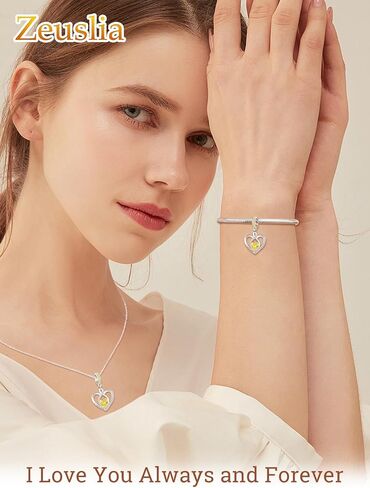 Heart Birthstone Charms for Bracelets, 925 Sterling Silver Women Bead Charms for Charm Bracelets Necklace, Mother's Day Birthday Anniversary Jewelry Gifts for Wife Mom Grandma Daughter in Kuwait