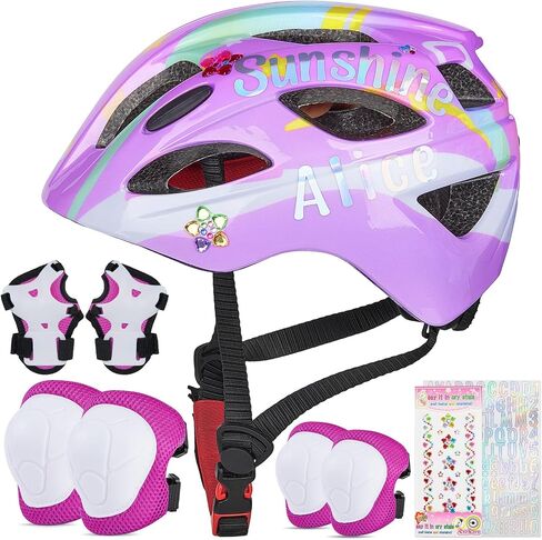 Kids Bike Helmet Toddler Helmet Knee Pads Elbow Pads Wrist Guard Adjustable Protective Gear Set with DIY Stickers for Girls 3-8 Years Cycling Scooter Skateboard Skating Helmet in Saudi Arabia